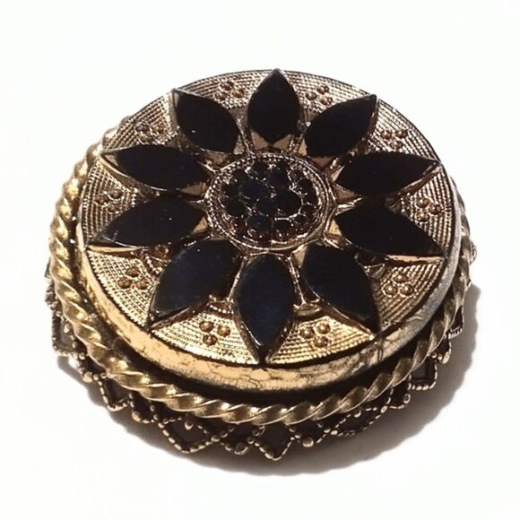 Original by Robert Victorian Revival Black and Gold Glass Mourning Brooch - Picture 2 of 4